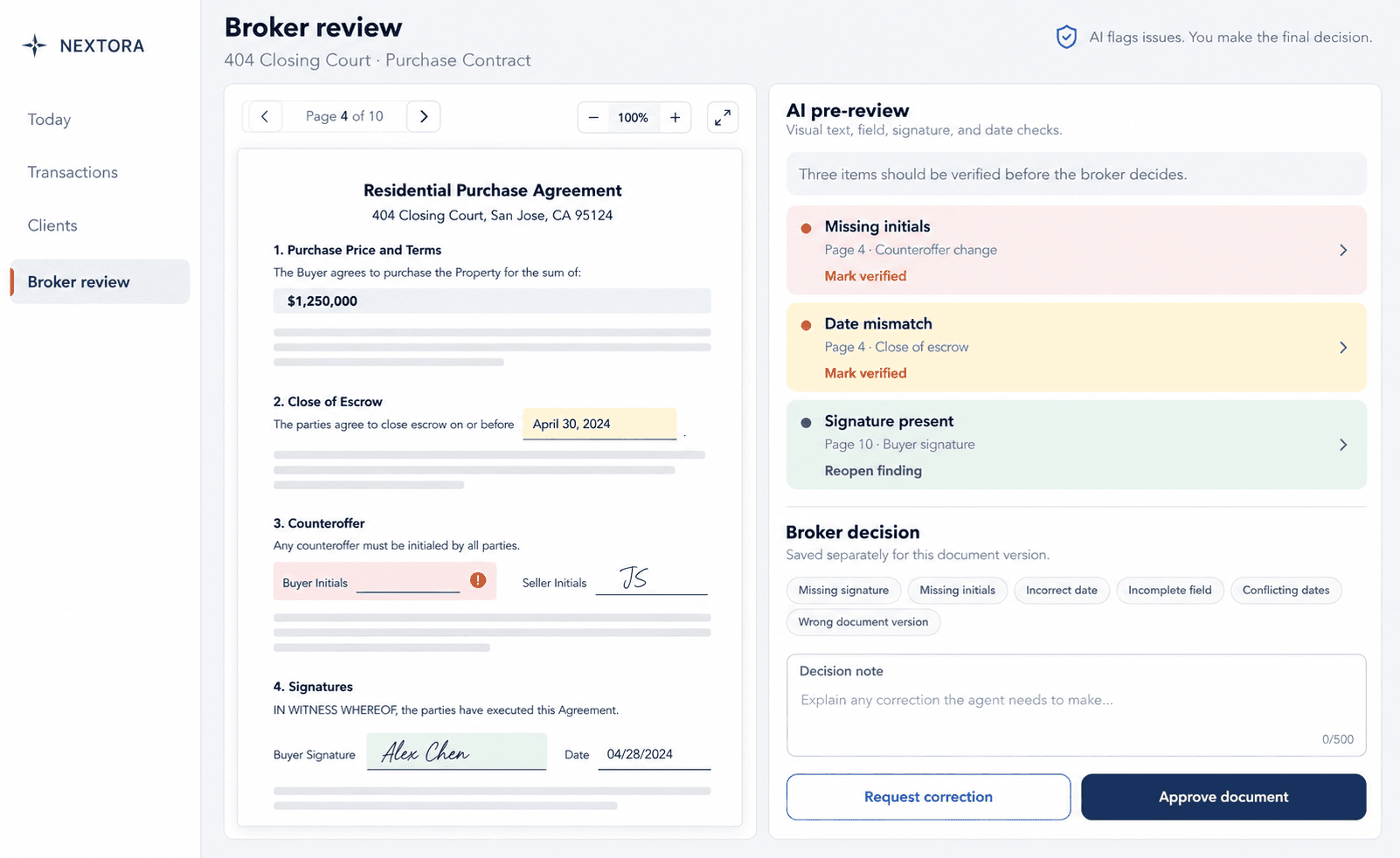 Nextora AI broker review findings and broker decision